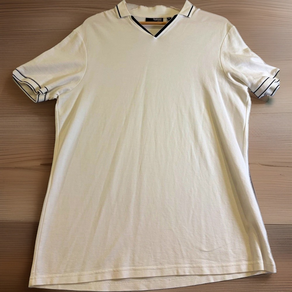 Murano Liquid Luxury Men's Slim Fit Polo Shirt XL White Solid Contrasting Trim